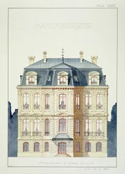 Vorderansicht eines Hauses für das Bürgertum, Tafel XXXIII, aus einem Folioband von Entwürfen, ca. 1870